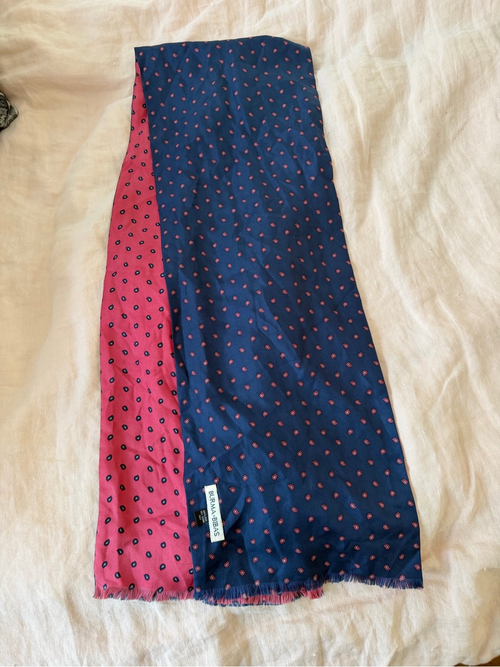 Vintage Men’s Reversible Silk Opera  Scarf in Navy & Ref with Micro Paisley